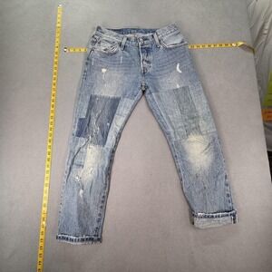 Levis 501 CT Jeans Womens Light Wash Tapered Patched Distressed Fits 27x27